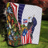 United States Puerto Rico Quilt USA Curve Flag With Coqui Drum - Wonder Print Shop