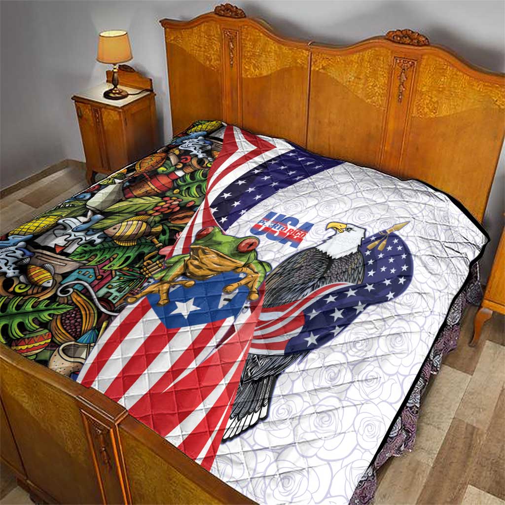 United States Puerto Rico Quilt USA Curve Flag With Coqui Drum - Wonder Print Shop
