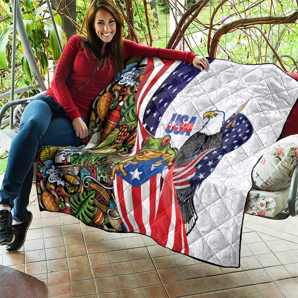 United States Puerto Rico Quilt USA Curve Flag With Coqui Drum - Wonder Print Shop