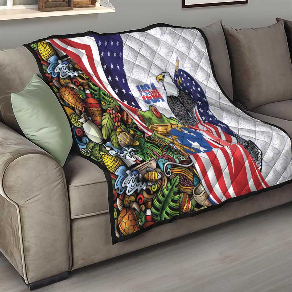 United States Puerto Rico Quilt USA Curve Flag With Coqui Drum - Wonder Print Shop