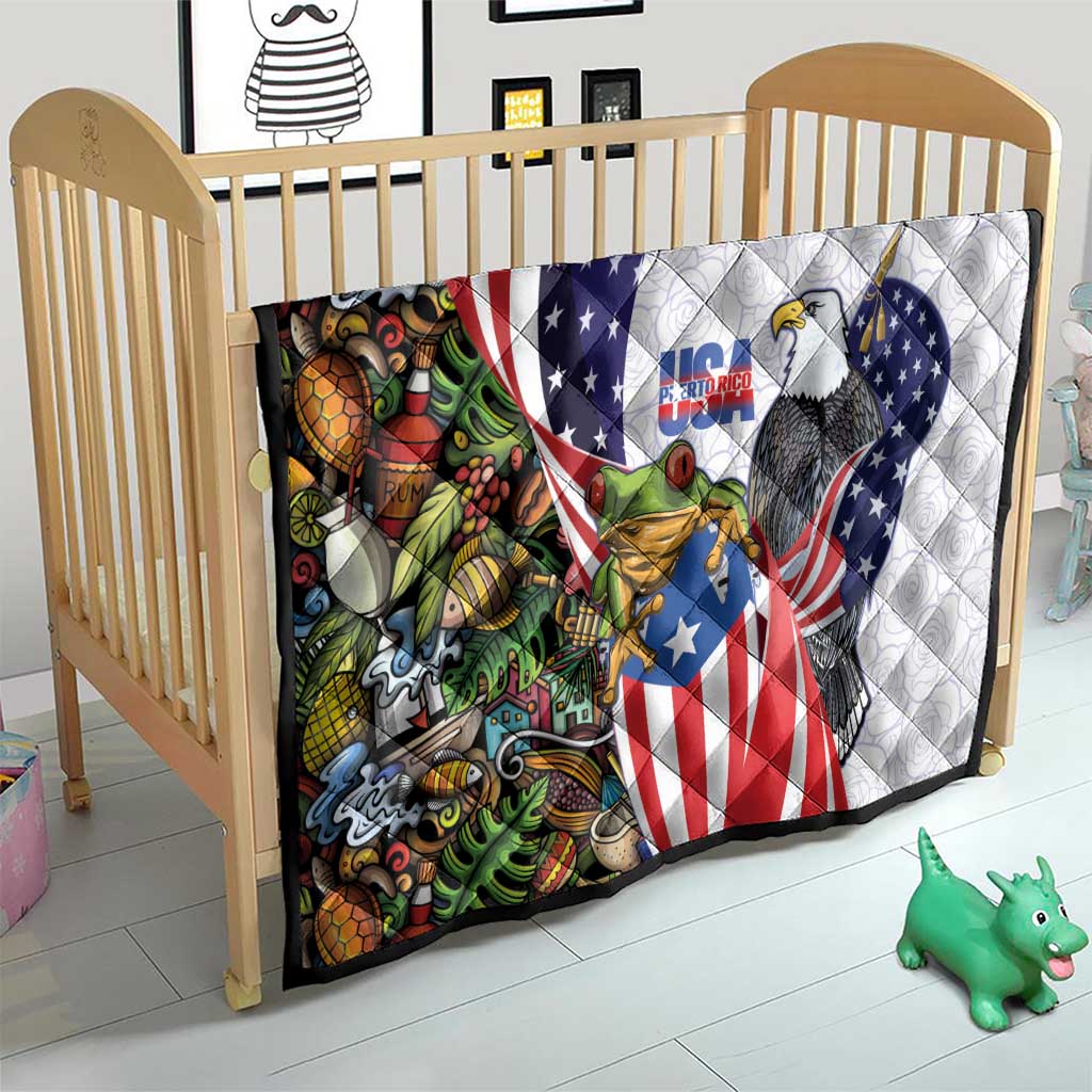 United States Puerto Rico Quilt USA Curve Flag With Coqui Drum - Wonder Print Shop