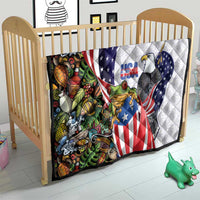 United States Puerto Rico Quilt USA Curve Flag With Coqui Drum - Wonder Print Shop