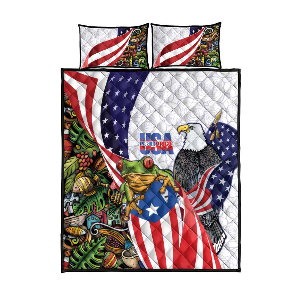 United States Puerto Rico Quilt Bed Set USA Curve Flag With Coqui Drum - Wonder Print Shop