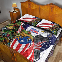 United States Puerto Rico Quilt Bed Set USA Curve Flag With Coqui Drum - Wonder Print Shop
