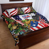 United States Puerto Rico Quilt Bed Set USA Curve Flag With Coqui Drum - Wonder Print Shop