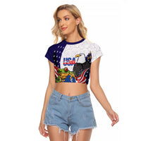 United States Puerto Rico Raglan Cropped T Shirt USA Curve Flag With Coqui Drum - Wonder Print Shop