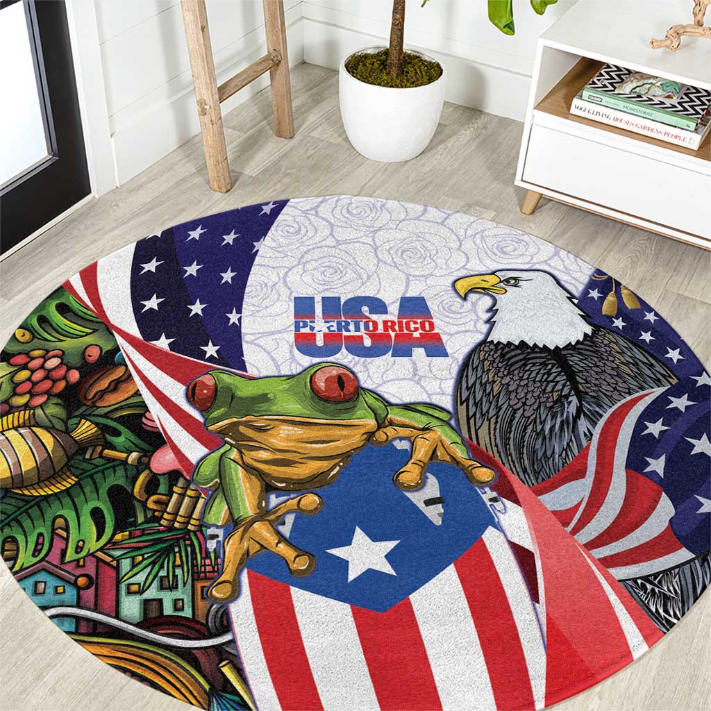 United States Puerto Rico Round Carpet USA Curve Flag With Coqui Drum - Wonder Print Shop