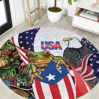 United States Puerto Rico Round Carpet USA Curve Flag With Coqui Drum - Wonder Print Shop