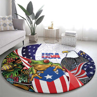 United States Puerto Rico Round Carpet USA Curve Flag With Coqui Drum - Wonder Print Shop
