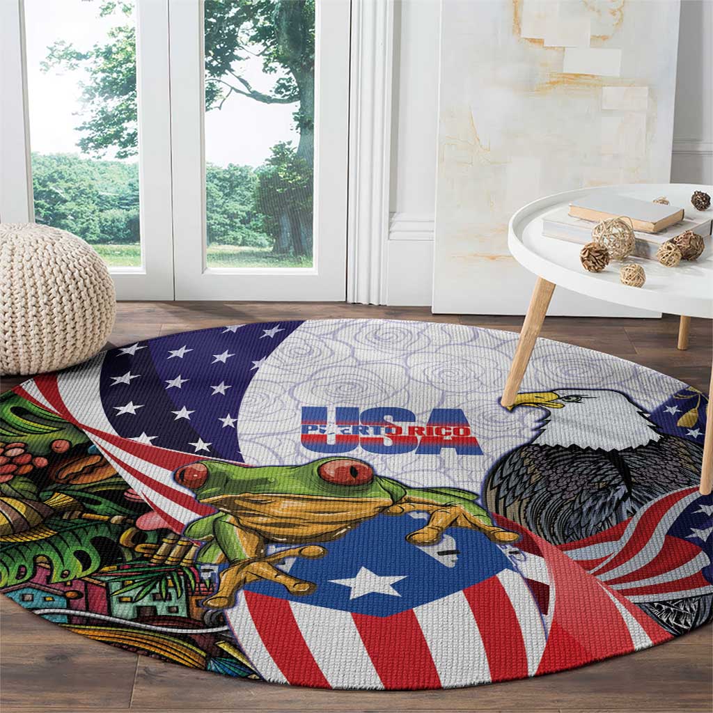 United States Puerto Rico Round Carpet USA Curve Flag With Coqui Drum - Wonder Print Shop