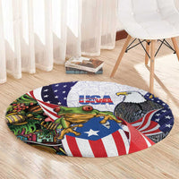 United States Puerto Rico Round Carpet USA Curve Flag With Coqui Drum - Wonder Print Shop