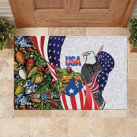 United States Puerto Rico Rubber Doormat USA Curve Flag With Coqui Drum - Wonder Print Shop