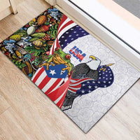 United States Puerto Rico Rubber Doormat USA Curve Flag With Coqui Drum - Wonder Print Shop