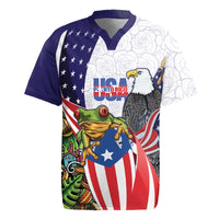 United States Puerto Rico Rugby Jersey USA Curve Flag With Coqui Drum - Wonder Print Shop
