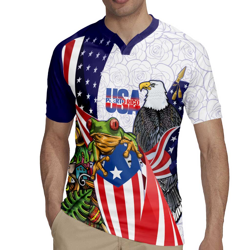 United States Puerto Rico Rugby Jersey USA Curve Flag With Coqui Drum - Wonder Print Shop