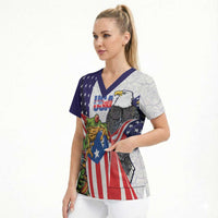 United States Puerto Rico Scrub Top USA Curve Flag With Coqui Drum - Wonder Print Shop