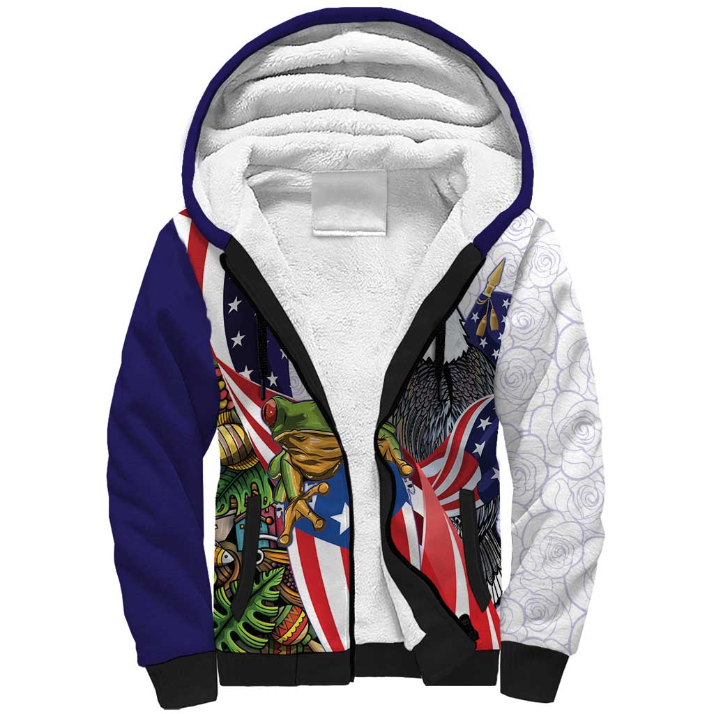 United States Puerto Rico Sherpa Hoodie USA Curve Flag With Coqui Drum - Wonder Print Shop