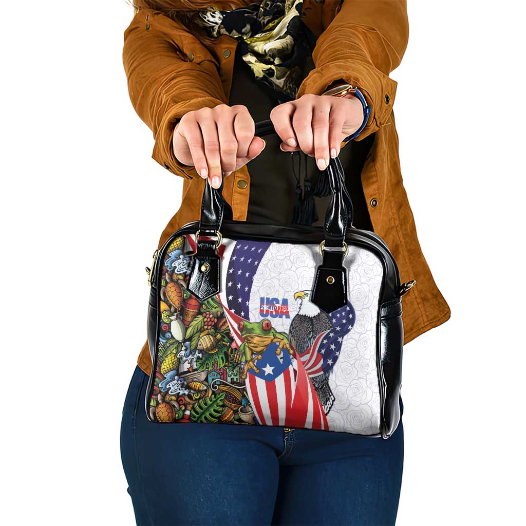 United States Puerto Rico Shoulder Handbag USA Curve Flag With Coqui Drum - Wonder Print Shop