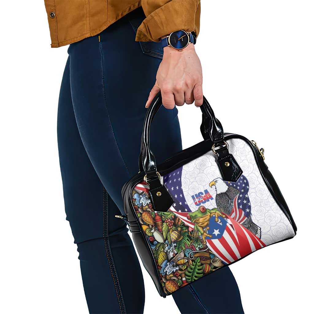 United States Puerto Rico Shoulder Handbag USA Curve Flag With Coqui Drum - Wonder Print Shop