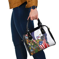 United States Puerto Rico Shoulder Handbag USA Curve Flag With Coqui Drum - Wonder Print Shop