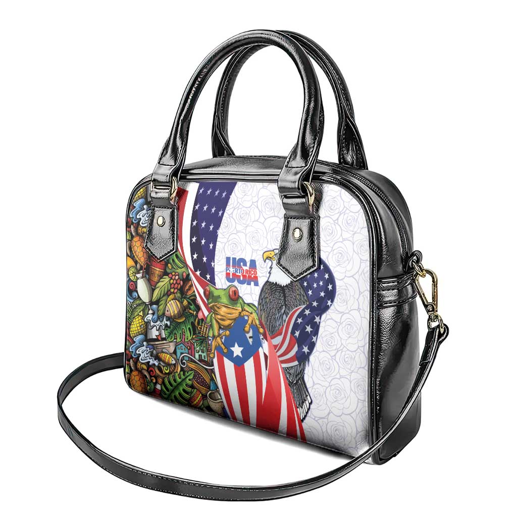 United States Puerto Rico Shoulder Handbag USA Curve Flag With Coqui Drum - Wonder Print Shop