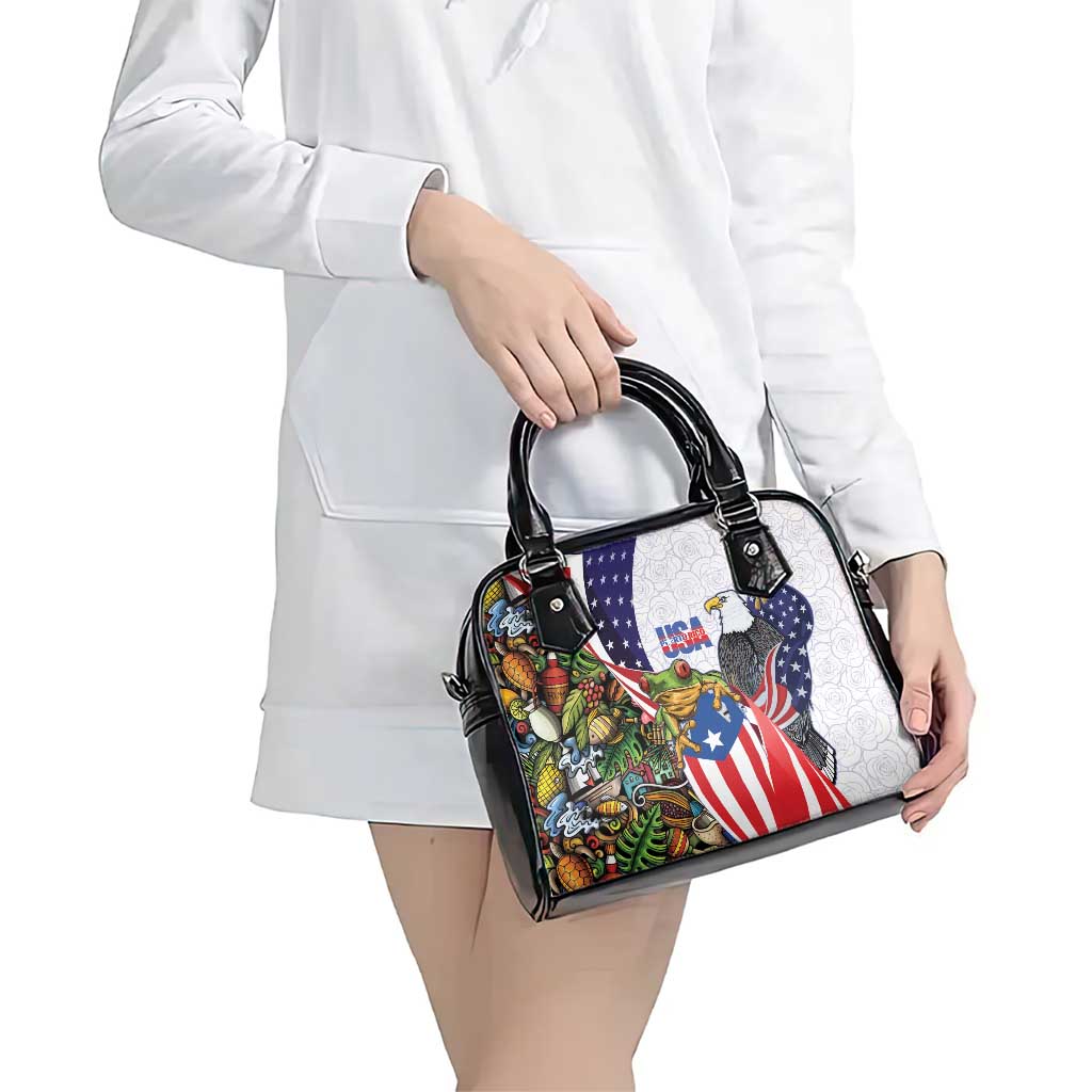 United States Puerto Rico Shoulder Handbag USA Curve Flag With Coqui Drum - Wonder Print Shop