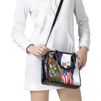 United States Puerto Rico Shoulder Handbag USA Curve Flag With Coqui Drum - Wonder Print Shop