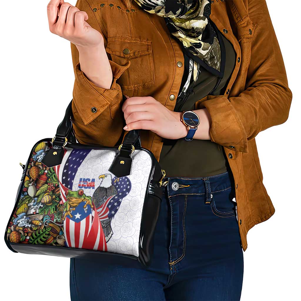 United States Puerto Rico Shoulder Handbag USA Curve Flag With Coqui Drum - Wonder Print Shop