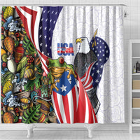 United States Puerto Rico Shower Curtain USA Curve Flag With Coqui Drum - Wonder Print Shop
