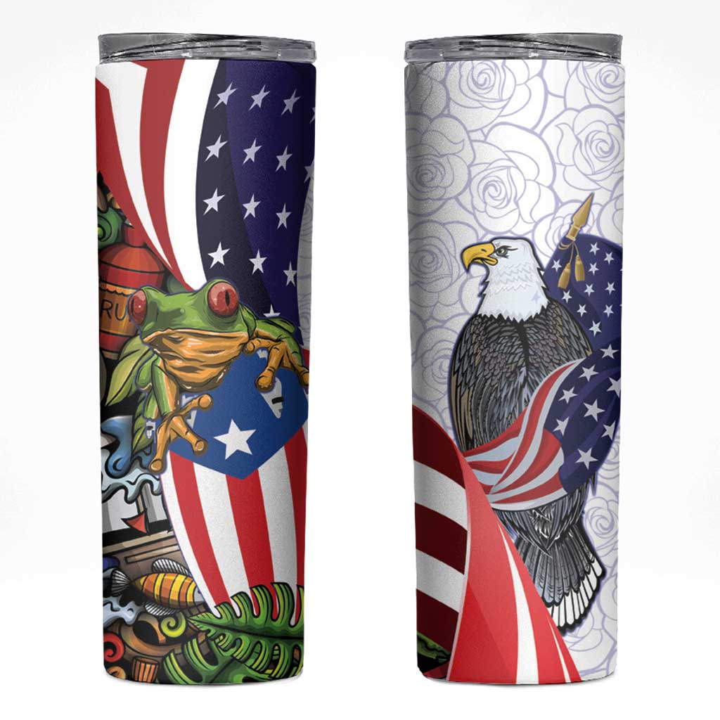 United States Puerto Rico Skinny Tumbler USA Curve Flag With Coqui Drum - Wonder Print Shop