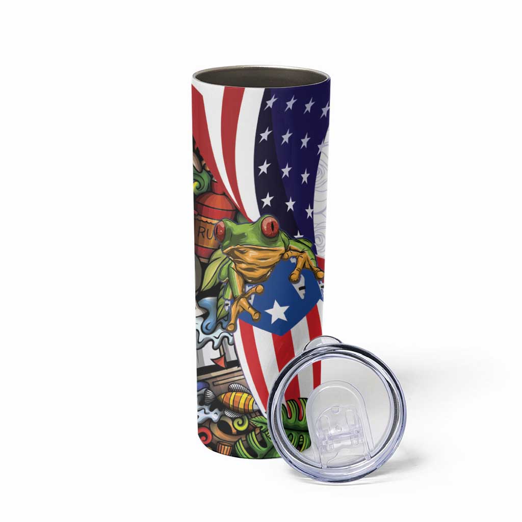 United States Puerto Rico Skinny Tumbler USA Curve Flag With Coqui Drum - Wonder Print Shop