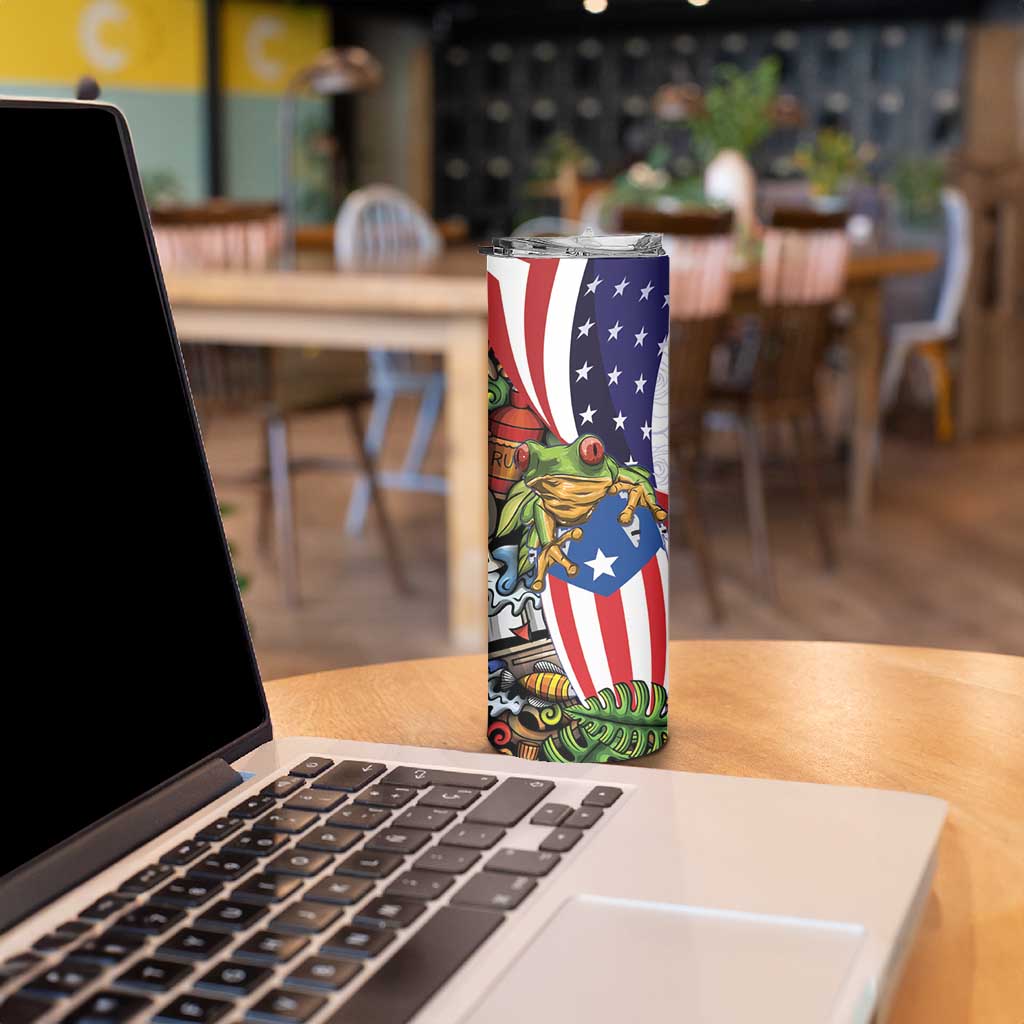 United States Puerto Rico Skinny Tumbler USA Curve Flag With Coqui Drum - Wonder Print Shop