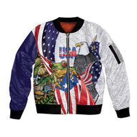 United States Puerto Rico Sleeve Zip Bomber Jacket USA Curve Flag With Coqui Drum - Wonder Print Shop