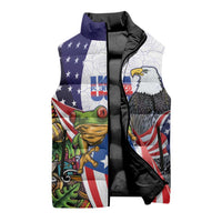 United States Puerto Rico Sleeveless Puffer Jacket USA Curve Flag With Coqui Drum - Wonder Print Shop