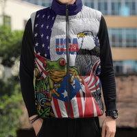United States Puerto Rico Sleeveless Puffer Jacket USA Curve Flag With Coqui Drum - Wonder Print Shop