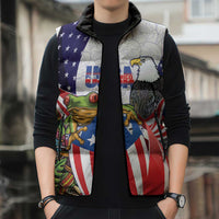 United States Puerto Rico Sleeveless Puffer Jacket USA Curve Flag With Coqui Drum - Wonder Print Shop