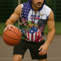 United States Puerto Rico Sleeveless Zip Hoodie USA Curve Flag With Coqui Drum - Wonder Print Shop