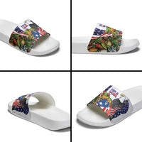United States Puerto Rico Slide Sandals USA Curve Flag With Coqui Drum - Wonder Print Shop