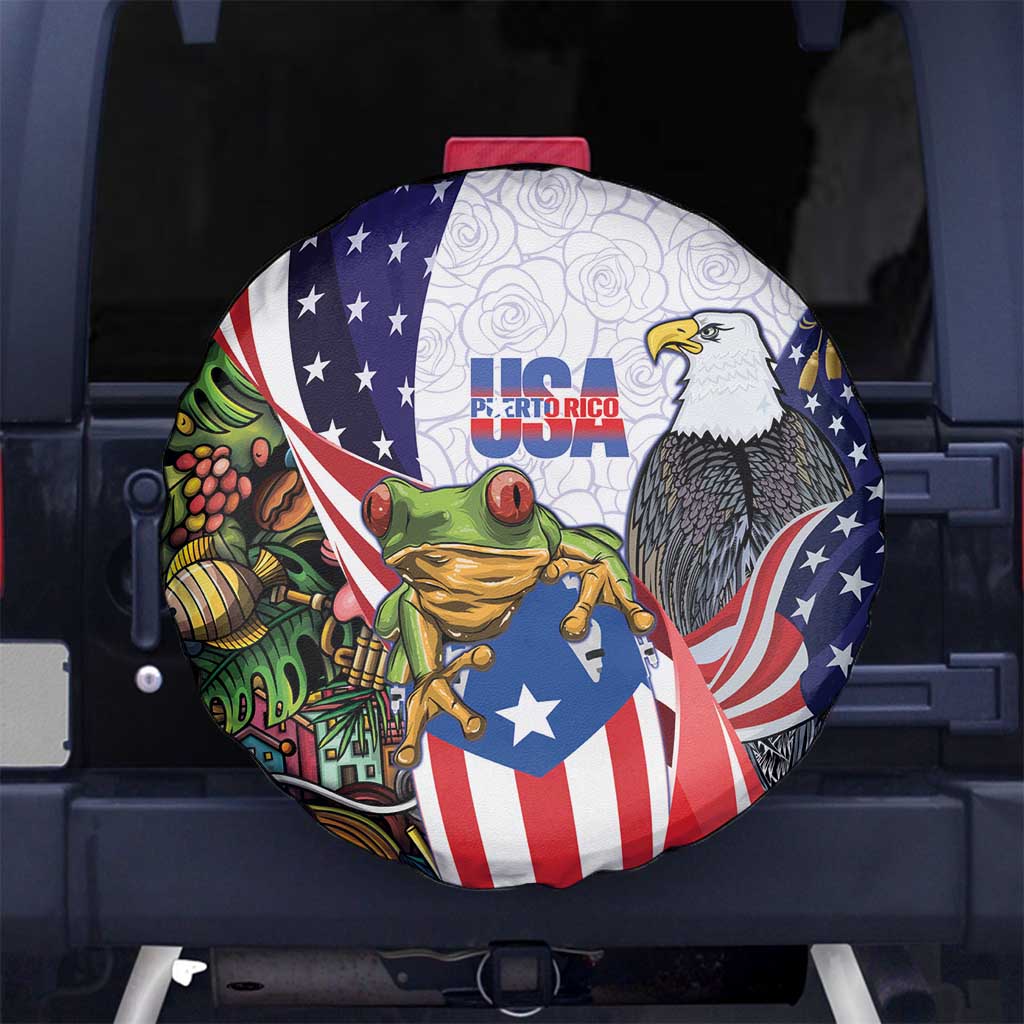 United States Puerto Rico Spare Tire Cover USA Curve Flag With Coqui Drum - Wonder Print Shop