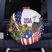 United States Puerto Rico Spare Tire Cover USA Curve Flag With Coqui Drum - Wonder Print Shop