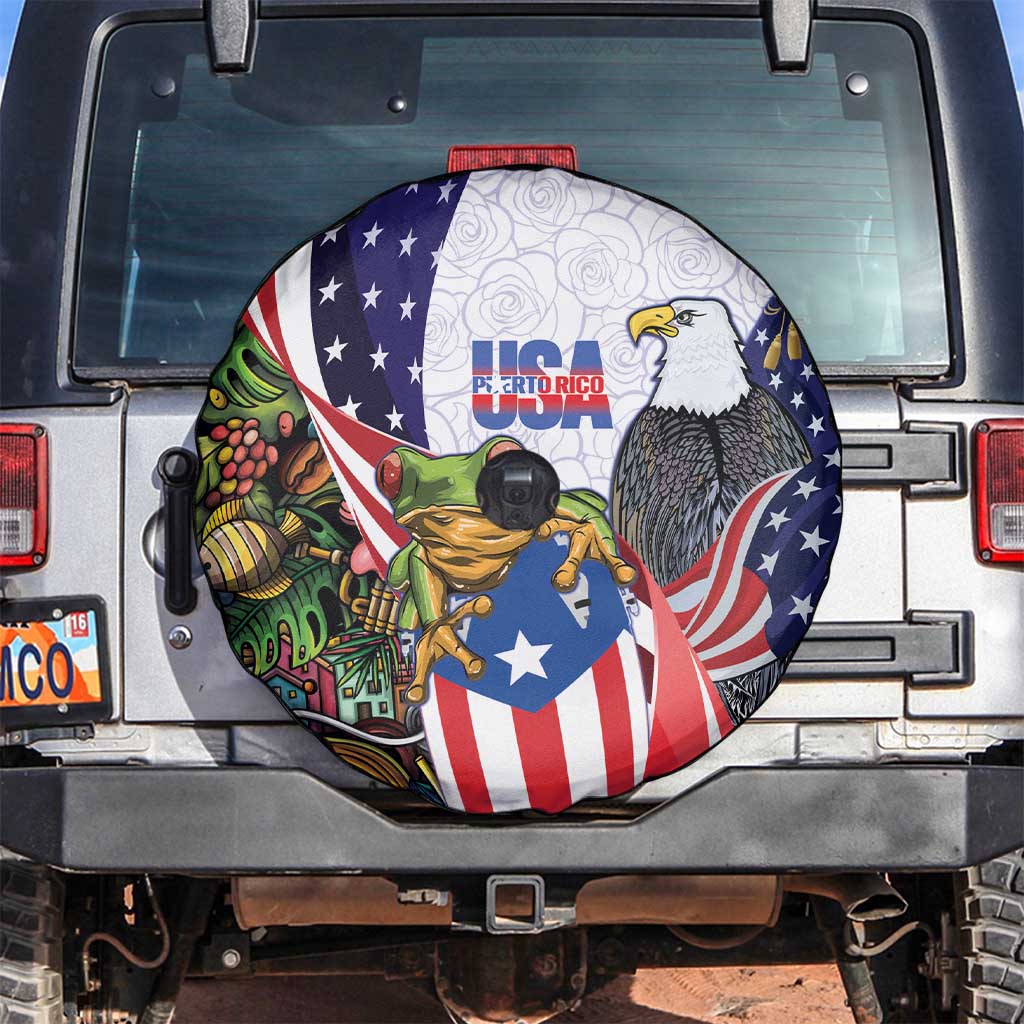 United States Puerto Rico Spare Tire Cover USA Curve Flag With Coqui Drum - Wonder Print Shop