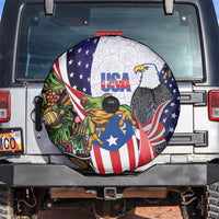 United States Puerto Rico Spare Tire Cover USA Curve Flag With Coqui Drum - Wonder Print Shop