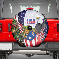 United States Puerto Rico Spare Tire Cover USA Curve Flag With Coqui Drum - Wonder Print Shop