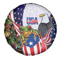 United States Puerto Rico Spare Tire Cover USA Curve Flag With Coqui Drum - Wonder Print Shop