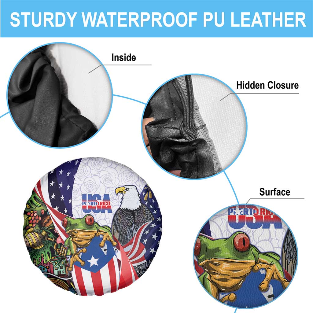 United States Puerto Rico Spare Tire Cover USA Curve Flag With Coqui Drum - Wonder Print Shop