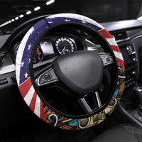 United States Puerto Rico Steering Wheel Cover USA Curve Flag With Coqui Drum - Wonder Print Shop