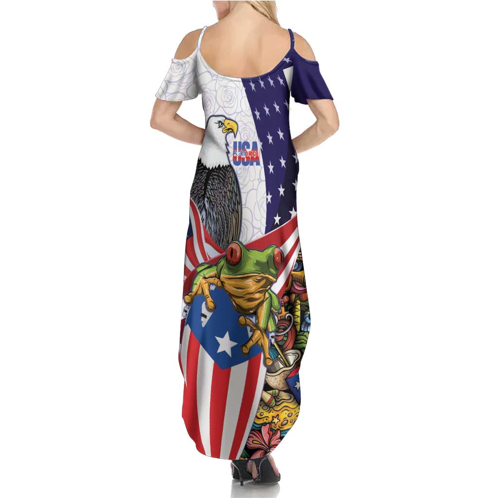United States Puerto Rico Summer Maxi Dress USA Curve Flag With Coqui Drum - Wonder Print Shop