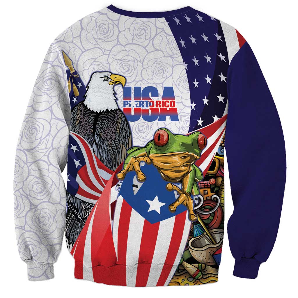 United States Puerto Rico Sweatshirt USA Curve Flag With Coqui Drum - Wonder Print Shop