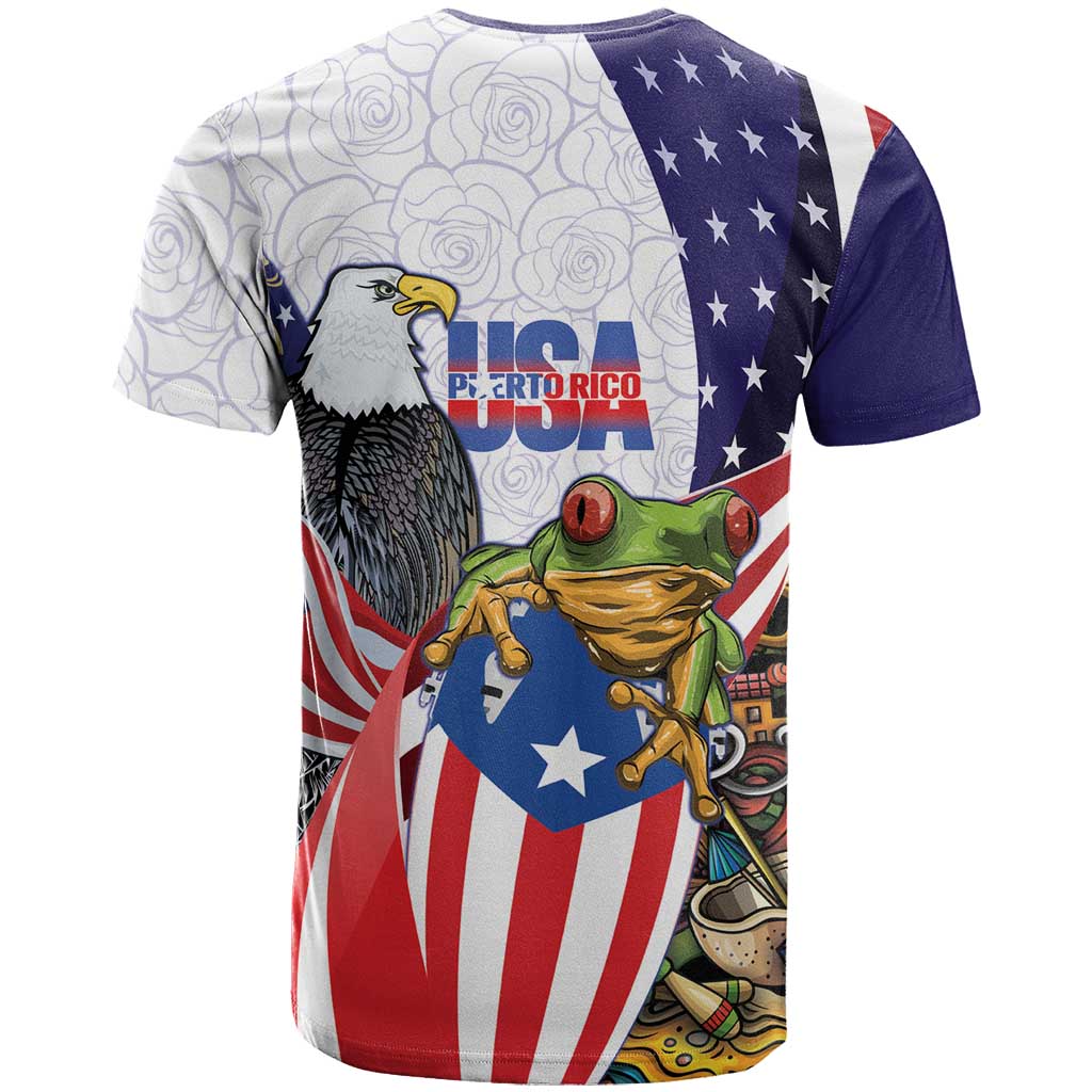 United States Puerto Rico T Shirt USA Curve Flag With Coqui Drum - Wonder Print Shop