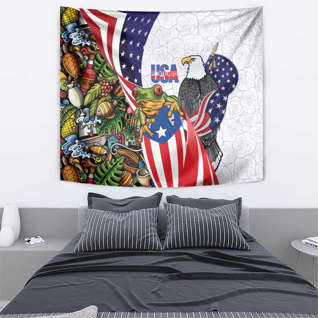 United States Puerto Rico Tapestry USA Curve Flag With Coqui Drum - Wonder Print Shop